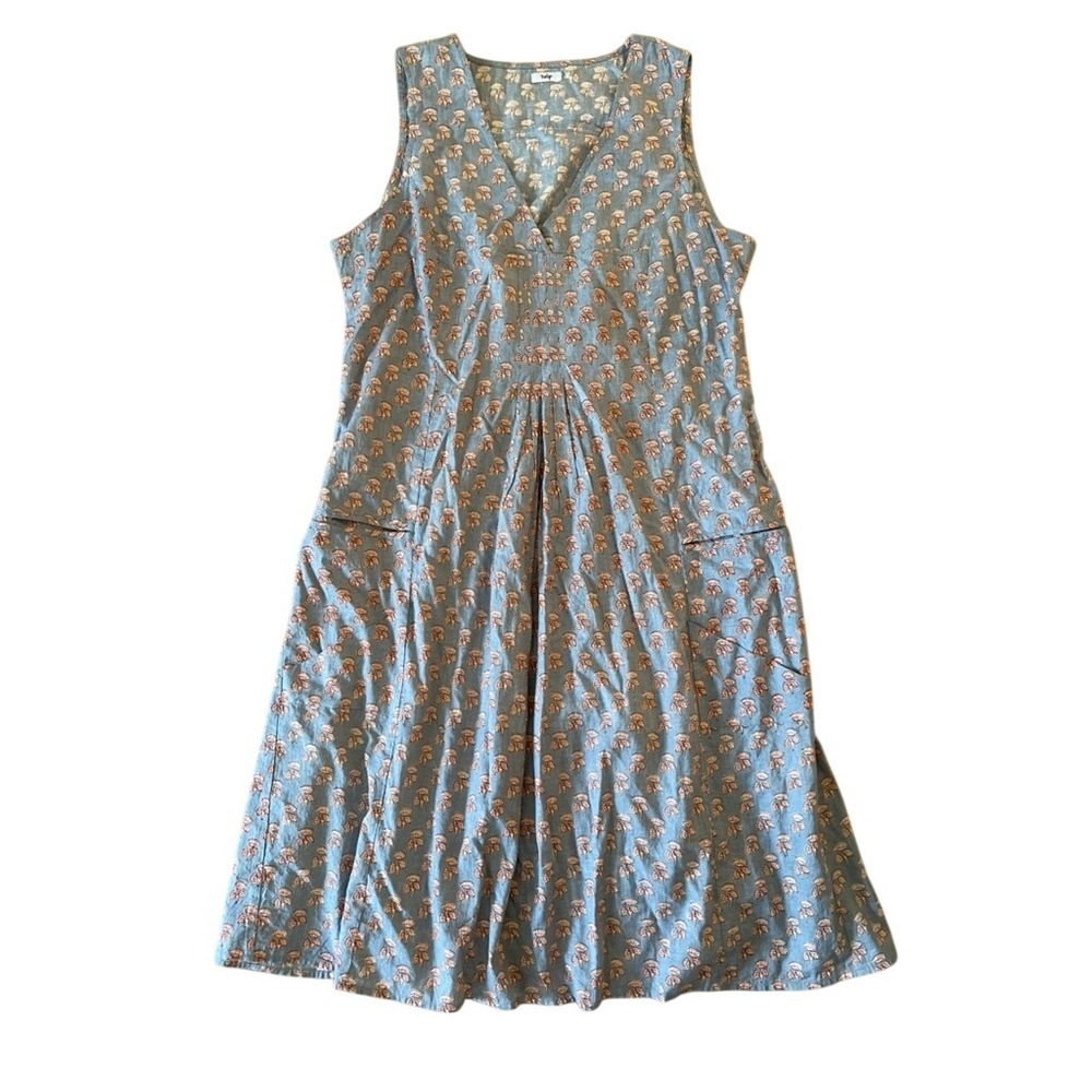 Tulip Clothing Midi Dress Sz M Floral Cotton Pockets Lagenlook Boho Cottage